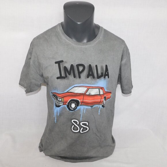 CHEMISTRY Chevy Chevrolet Impala 88 Mens Gray Mens L Airbrush Graffiti T Shirt - Picture 1 of 5